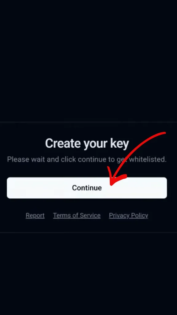 After selecting Create your key, click continue and copy.