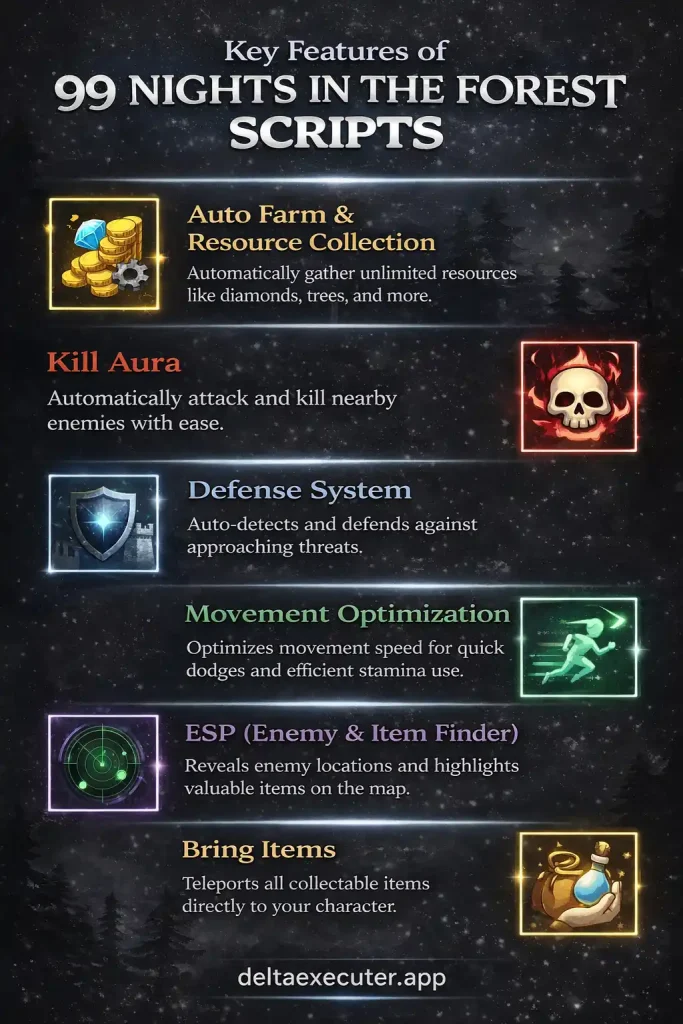 Key Features of 99 Nights in the Forest Scripts